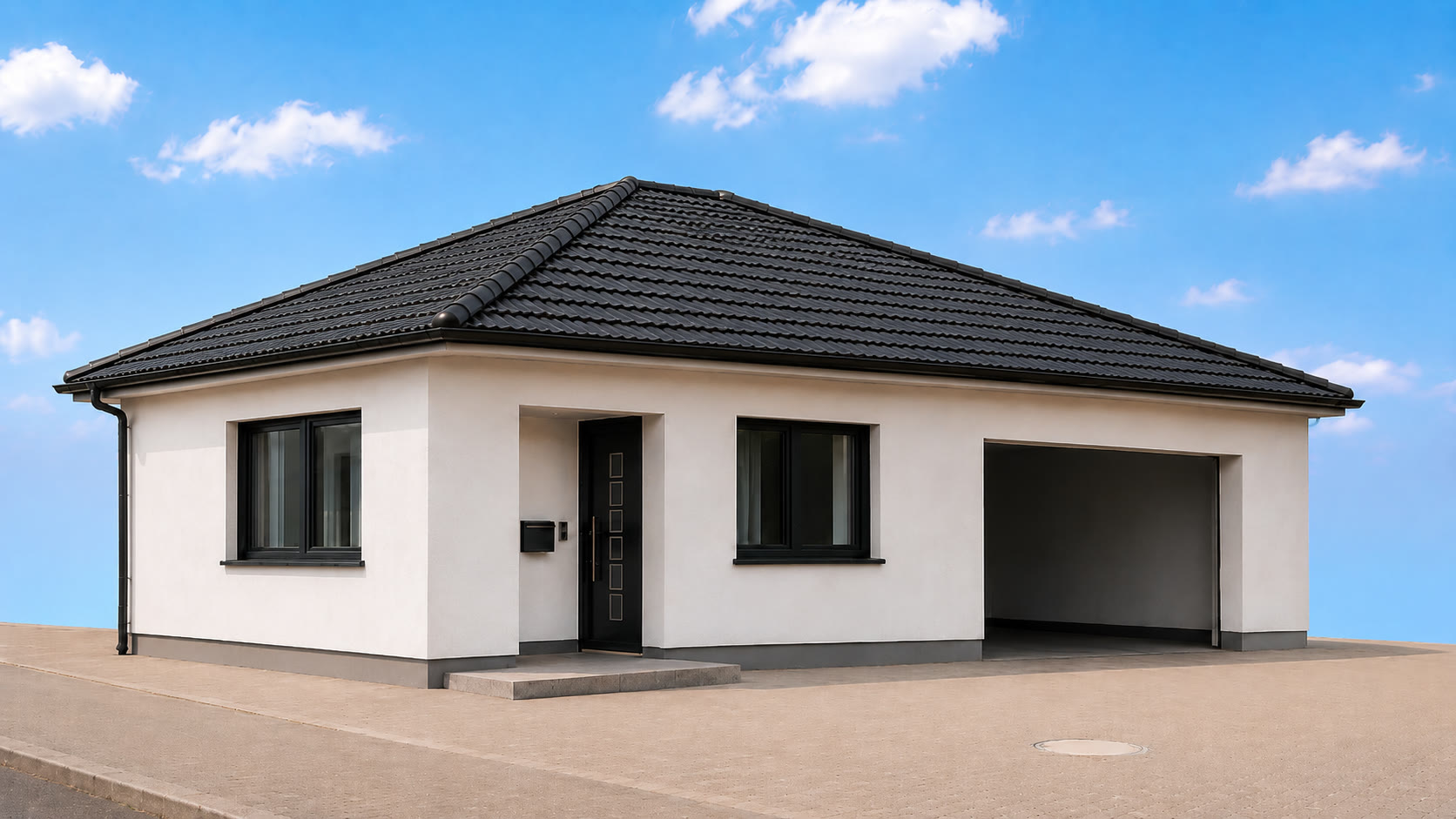 Rodinný dům s předokenními roletami a garážovými vraty NK-ROLO